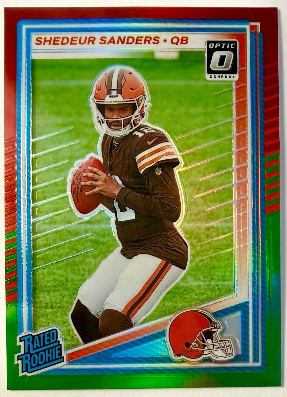Shedeur Sanders 2025 Panini Donruss Optic Rated Rookie Red & Green Prizm Preview